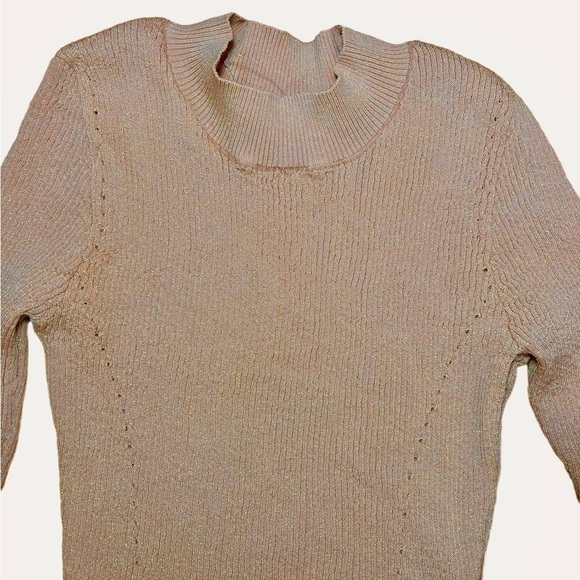Free People Bodysuit Gold Tan Disco Sparkle Long Sleeve Top Size M NEW - Picture 9 of 16